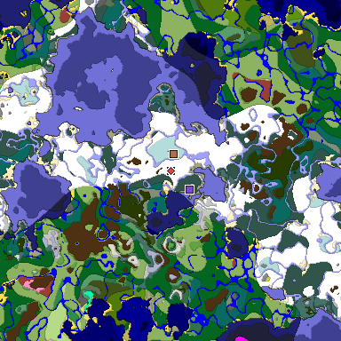 Predicted biome map of Java 26.3 seed 2825600844273063143 around estimated spawn