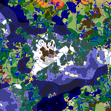 Predicted biome map of Java 26.3 seed 7284805469301432998 around estimated spawn