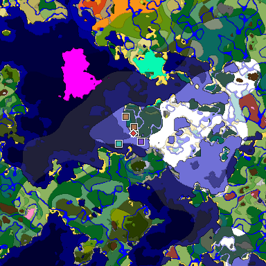 Predicted biome map of Java 26.3 seed 7490931104605686761 around estimated spawn