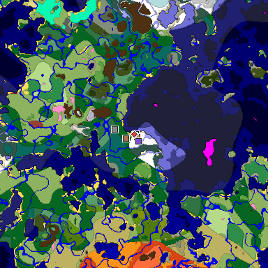 Predicted biome map of Java 26.3 seed -7229652138602898557 around estimated spawn