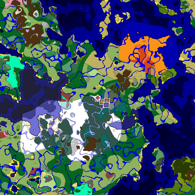 Predicted biome map of Java 26.3 seed -3653150949642767385 around estimated spawn