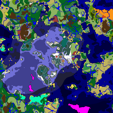 Predicted biome map of Java 26.3 seed 7520364827440713560 around estimated spawn