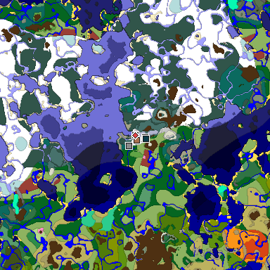 Predicted biome map of Java 26.3 seed 2321037992202066059 around estimated spawn