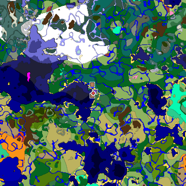 Predicted biome map of Java 26.3 seed -4236943077351356070 around estimated spawn
