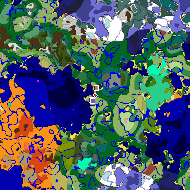 Predicted biome map of Java 26.3 seed -3588387594361661191 around estimated spawn