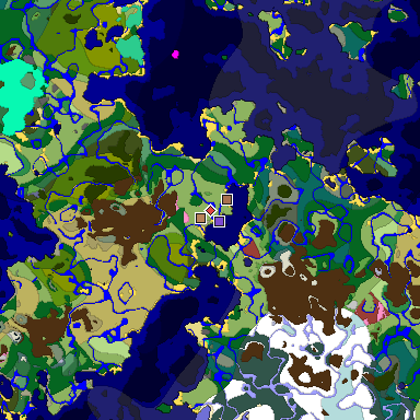 Predicted biome map of Java 26.3 seed -7004079118059823151 around estimated spawn