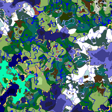Predicted biome map of Java 26.3 seed -1572299104444128517 around estimated spawn
