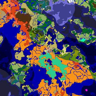 Predicted biome map of Java 26.3 seed 3672593717835205842 around estimated spawn