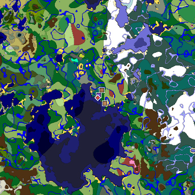 Predicted biome map of Java 26.3 seed -4296596558295656378 around estimated spawn