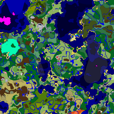 Predicted biome map of Java 26.3 seed -6345784357582505759 around estimated spawn
