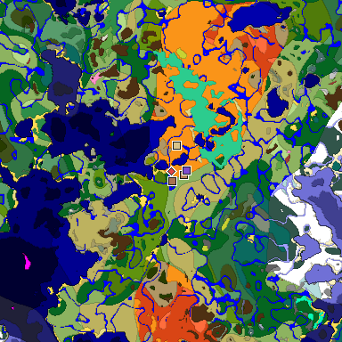 Predicted biome map of Java 26.3 seed 8411226735512987014 around estimated spawn