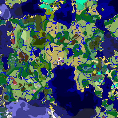 Predicted biome map of Java 26.3 seed -9169287600099566820 around estimated spawn