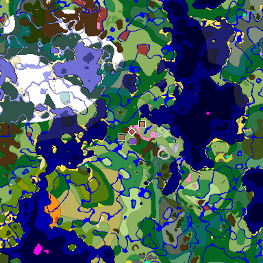Predicted biome map of Java 26.3 seed 6396546169230946640 around estimated spawn