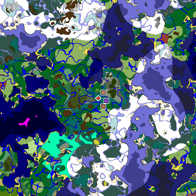Predicted biome map of Java 26.3 seed -5766117529830658415 around estimated spawn