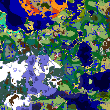 Predicted biome map of Java 26.3 seed 2910505972538549432 around estimated spawn
