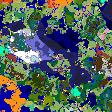 Predicted biome map of Java 26.3 seed -2707167963186725841 around estimated spawn
