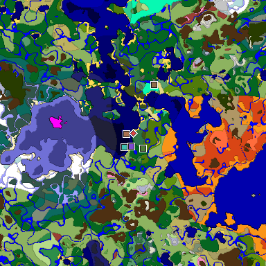 Predicted biome map of Java 26.3 seed -679354208239133845 around estimated spawn