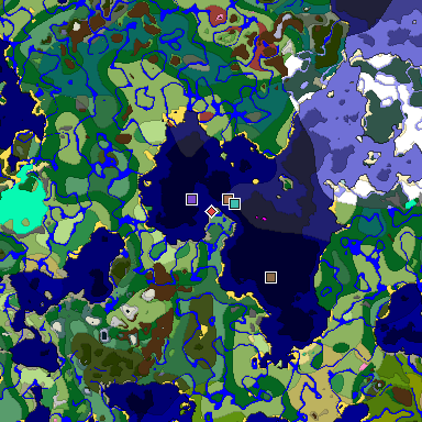 Predicted biome map of Java 26.3 seed -169533212518759654 around estimated spawn