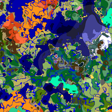 Predicted biome map of Java 26.3 seed -5443980315751514347 around estimated spawn