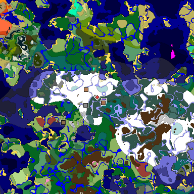 Predicted biome map of Java 26.3 seed -2548890424854776648 around estimated spawn