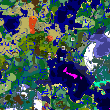 Predicted biome map of Java 26.3 seed 3598030769333893419 around estimated spawn