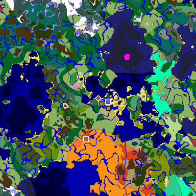 Predicted biome map of Java 26.3 seed 657445920149327264 around estimated spawn