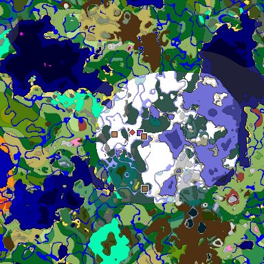 Predicted biome map of Java 26.3 seed 6307869231899312463 around estimated spawn