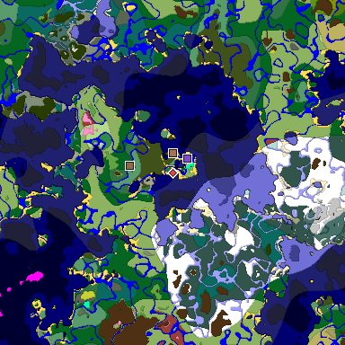 Predicted biome map of Java 26.3 seed 7540371845843680032 around estimated spawn