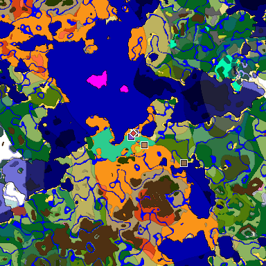 Predicted biome map of Java 26.3 seed -7210650652592913699 around estimated spawn
