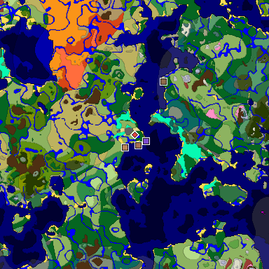Predicted biome map of Java 26.3 seed -7637652539370786064 around estimated spawn