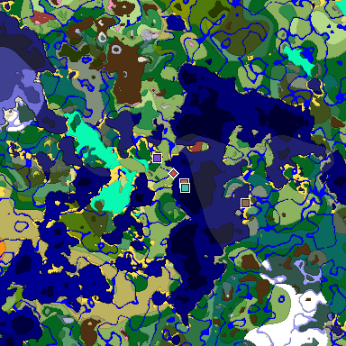 Predicted biome map of Java 26.3 seed 1616029470036067609 around estimated spawn