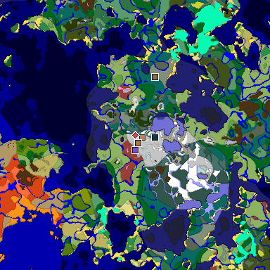 Predicted biome map of Java 26.3 seed 3628566397650374281 around estimated spawn