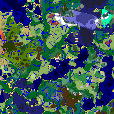 Predicted biome map of Java 26.3 seed 6035573572007654640 around estimated spawn