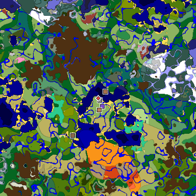Predicted biome map of Java 26.3 seed 5710368848181253607 around estimated spawn
