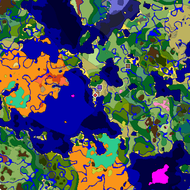 Predicted biome map of Java 26.3 seed 6869157843185678774 around estimated spawn