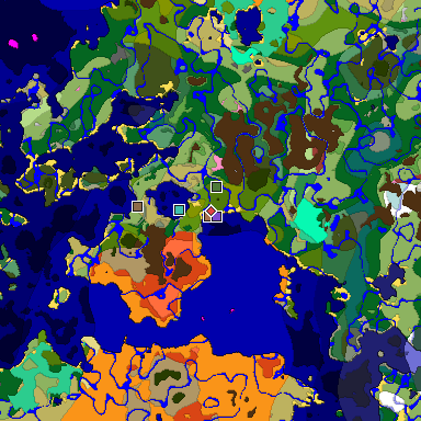 Predicted biome map of Java 26.3 seed 7490780461508954286 around estimated spawn