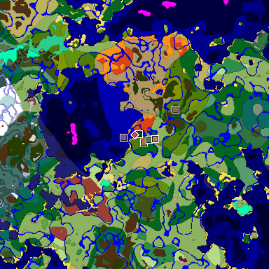 Predicted biome map of Java 26.3 seed 6682766606498275732 around estimated spawn