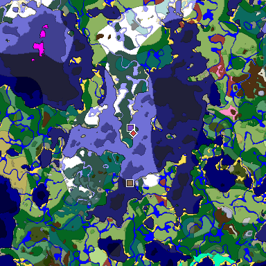 Predicted biome map of Java 26.3 seed -5985594922980131889 around estimated spawn