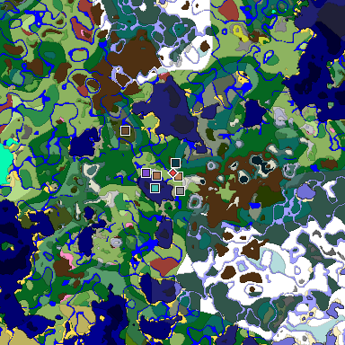 Predicted biome map of Java 26.3 seed -7933304776589138597 around estimated spawn