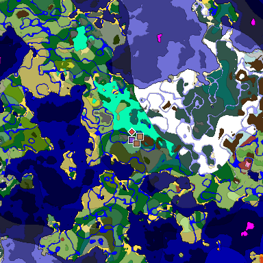 Predicted biome map of Java 26.3 seed -5041754053715156412 around estimated spawn