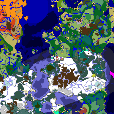 Predicted biome map of Java 26.3 seed -7457716252684773688 around estimated spawn