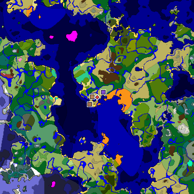 Predicted biome map of Java 26.3 seed -7422244838360476142 around estimated spawn