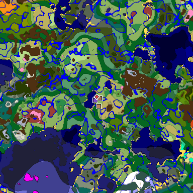Predicted biome map of Java 26.3 seed 8946137877732319377 around estimated spawn