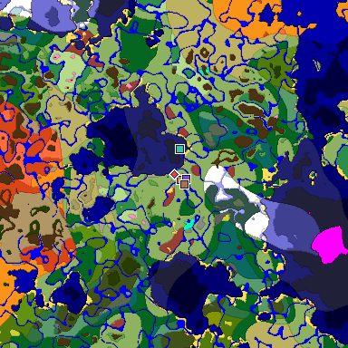 Predicted biome map of Java 26.3 seed -7429124307546928655 around estimated spawn