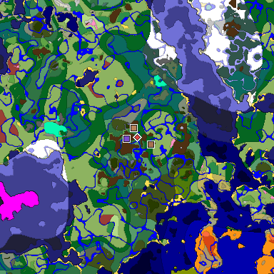 Predicted biome map of Java 26.3 seed 6224380248340136806 around estimated spawn