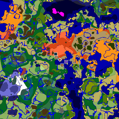 Predicted biome map of Java 26.3 seed -6143044342765573789 around estimated spawn
