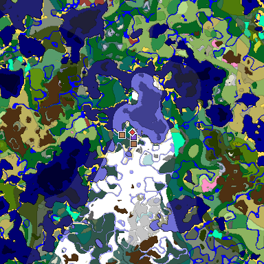Predicted biome map of Java 26.3 seed -3991142367360595021 around estimated spawn
