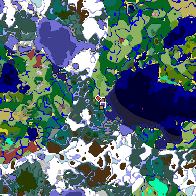 Predicted biome map of Java 26.3 seed 6078304530345655240 around estimated spawn
