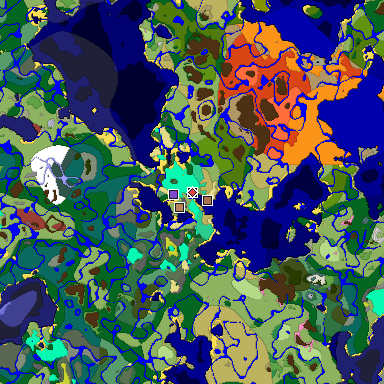 Predicted biome map of Java 26.3 seed -2143918439427470802 around estimated spawn