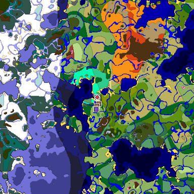 Predicted biome map of Java 26.3 seed -4404482540466070898 around estimated spawn
